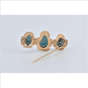 18K Victorian Pear Tear Drop Turquoise Ornate Yellow Gold Pin/Brooch