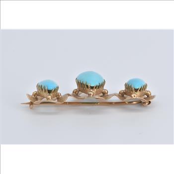 18K Victorian Pear Tear Drop Turquoise Ornate Yellow Gold Pin/Brooch