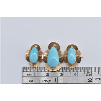 18K Victorian Pear Tear Drop Turquoise Ornate Yellow Gold Pin/Brooch