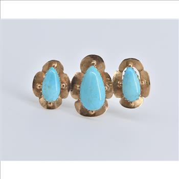 18K Victorian Pear Tear Drop Turquoise Ornate Yellow Gold Pin/Brooch