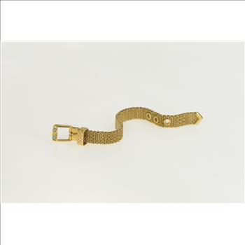 18K Victorian Turquoise Mesh Belt Buckle Chain Yellow Gold Ring, Size 8.5