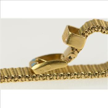 18K Victorian Turquoise Mesh Belt Buckle Chain Yellow Gold Ring, Size 8.5