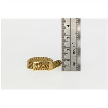 18K Victorian Turquoise Mesh Belt Buckle Chain Yellow Gold Ring, Size 8.5