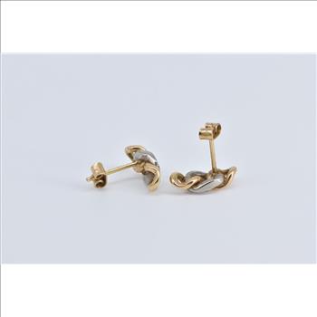 18K Vintage Diamond Two Tone Chain Stud Yellow Gold Earrings