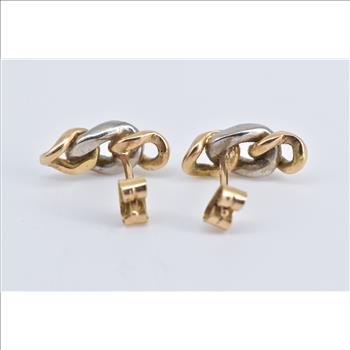 18K Vintage Diamond Two Tone Chain Stud Yellow Gold Earrings