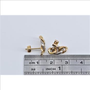 18K Vintage Diamond Two Tone Chain Stud Yellow Gold Earrings