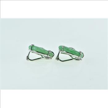 18K Vintage Jade Bi Diamond Cluster Clip Back White Gold Earrings