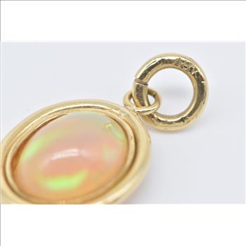 18K Vintage Natural Opal Cabochon Oval Statement Yellow Gold Pendant
