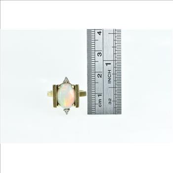 18K Vintage Natural Opal Diamond Statement Yellow Gold Ring, Size 5.75