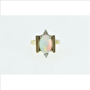 18K Vintage Natural Opal Diamond Statement Yellow Gold Ring, Size 5.75