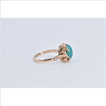 18K Vintage Oval Green Chalcedony Cocktail Rose Gold Ring, Size 5.25