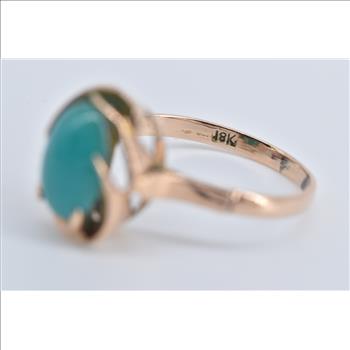 18K Vintage Oval Green Chalcedony Cocktail Rose Gold Ring, Size 5.25