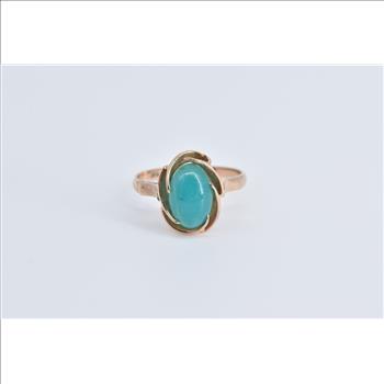 18K Vintage Oval Green Chalcedony Cocktail Rose Gold Ring, Size 5.25