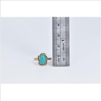 18K Vintage Oval Green Chalcedony Cocktail Rose Gold Ring, Size 5.25