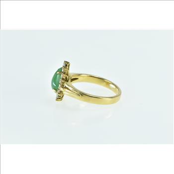 18K Vintage Pear Cut Jade Diamond Halo Engagement Yellow Gold Ring, Size 6.5