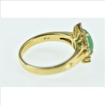 18K Vintage Pear Cut Jade Diamond Halo Engagement Yellow Gold Ring, Size 6.5