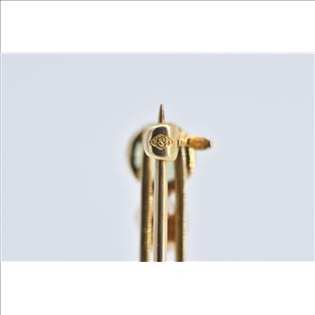 18K Vintage Peridot Pearl Ornate Bar Statement Yellow Gold Pin/Brooch