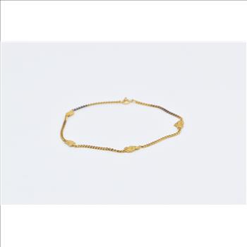 18K Vintage Textured Nugget Pebble Chain Yellow Gold Bracelet 7.5
