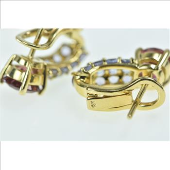 18K Vintage Tourmaline Tanzanite French Clip Yellow Gold Earrings