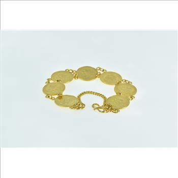 21K Mexican Pesos Gold Coin Vintage Chain Yellow Gold Bracelet 6.25