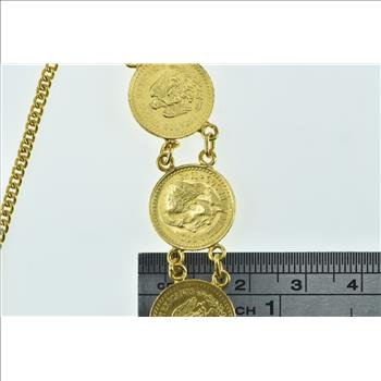 21K Mexican Pesos Gold Coin Vintage Chain Yellow Gold Bracelet 6.25