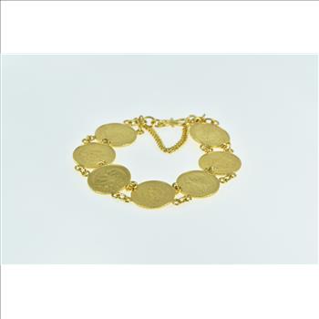 21K Mexican Pesos Gold Coin Vintage Chain Yellow Gold Bracelet 6.25
