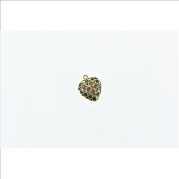 21K Pave Sapphire Ruby Peridot Heart Yellow Gold Charm/Pendant