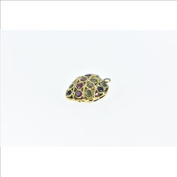 21K Pave Sapphire Ruby Peridot Heart Yellow Gold Charm/Pendant
