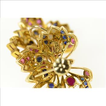 22K Ruby Sapphire Encrusted Butterfly Screw Back Yellow Gold Earrings