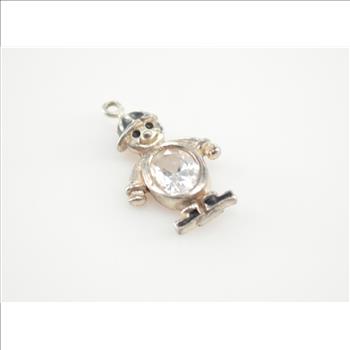 2.6g Solid Silver Bezel Set Clear Stone Little Boy Sterling Charm Marked 925