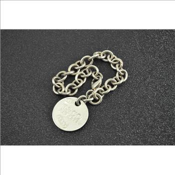 33.2g Solid Silver Tiffany & Co. High Retail Value Round Tag Charm Signature Sterling Bracelet Marked T & Co. 925