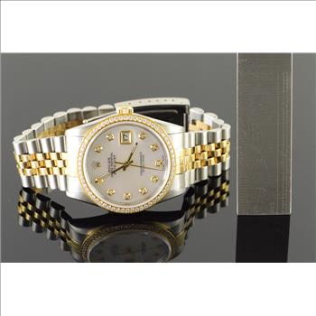 36mm Rolex Datejust Diamond MOP Dial Diamond Bezel 16233 Watch - Men's