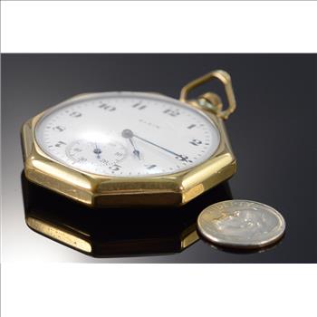 58.6g Gold Filled Elgin Octagonal 17 Jewel Pocket Watch