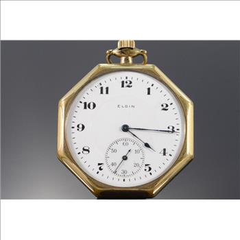 58.6g Gold Filled Elgin Octagonal 17 Jewel Pocket Watch