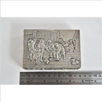 800 Silver 1910's Antique German Backgammon Hanau Street Scene Trinket Box