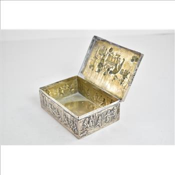 800 Silver 1910's Antique German Backgammon Hanau Street Scene Trinket Box