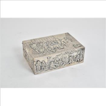 800 Silver 1910's Antique German Backgammon Hanau Street Scene Trinket Box