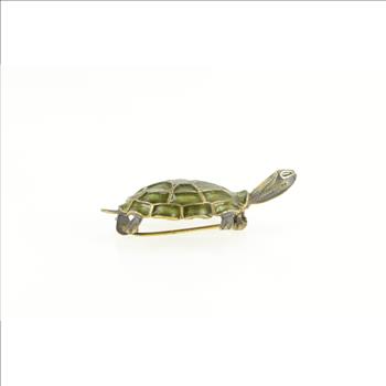 800 Silver 3D Turtle Green Enamel Tortoise Animal Pin/Brooch