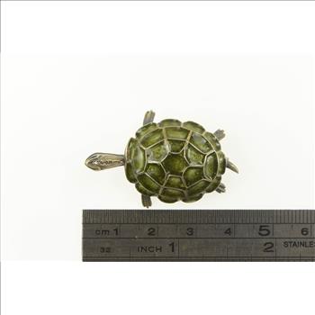 800 Silver 3D Turtle Green Enamel Tortoise Animal Pin/Brooch