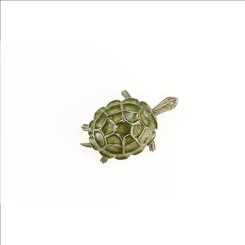 800 Silver 3D Turtle Green Enamel Tortoise Animal Pin/Brooch