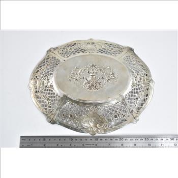 800 Silver Elaborate Repousse Decorative Filigree Fruit Bowl