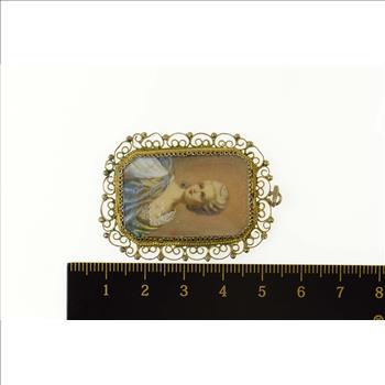 800 Silver Ornate Painted Lady Filigree Trim Statement Pendant