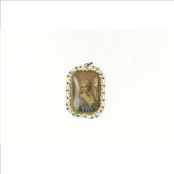 800 Silver Ornate Painted Lady Filigree Trim Statement Pendant