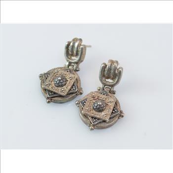 8.9g Solid Silver Anatoli Vintage Style Ornate Hinged Post Sterling Earrings Marked 925