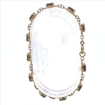 8K 1930's Round Garnet Vintage Ornate Chain Yellow Gold Bracelet 7.75