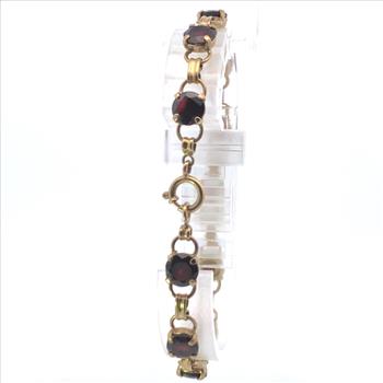 8K 1930's Round Garnet Vintage Ornate Chain Yellow Gold Bracelet 7.75