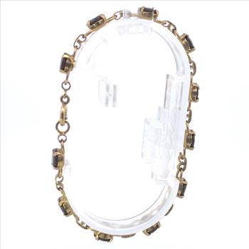 8K 1930's Round Garnet Vintage Ornate Chain Yellow Gold Bracelet 7.75