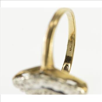 8K Diamond Inset Ornate Textured Pointed Oval Yellow Gold Ring, Size 3.75