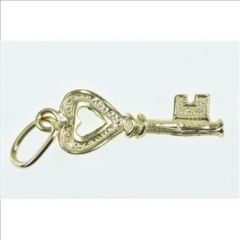 8K Heart Skeleton Key Love Promise Symbol Yellow Gold Charm/Pendant