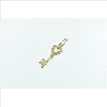 8K Heart Skeleton Key Love Promise Symbol Yellow Gold Charm/Pendant